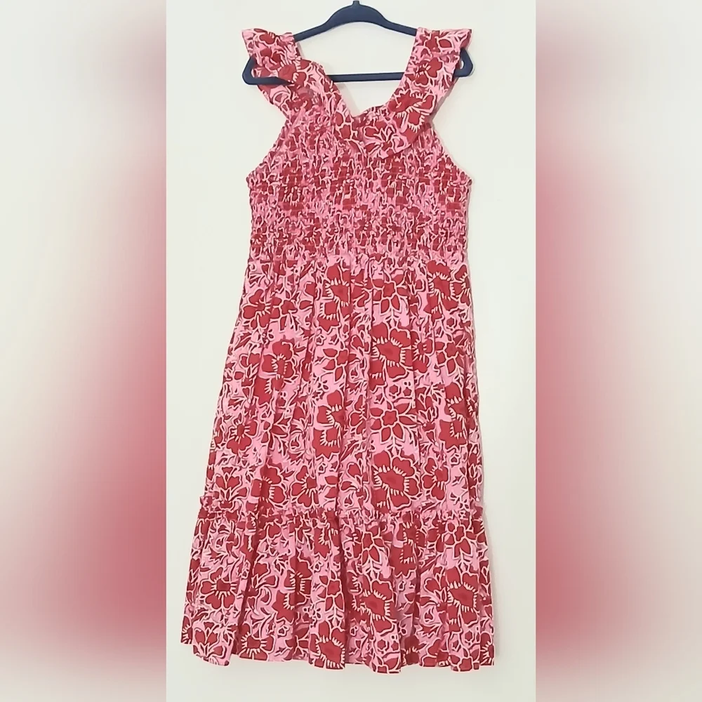 Crewcuts Dress Girls Size 8 Pink and Red Smocked‎ Top Floral Lined Pullover